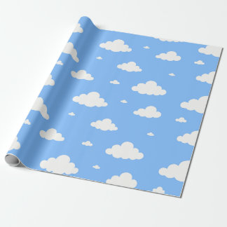 Cute white clouds pattern sky blue seamless wrappi wrapping paper