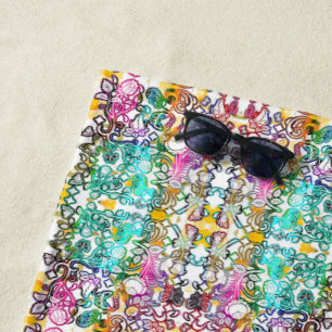 Cute white colorful flowers  beach towel