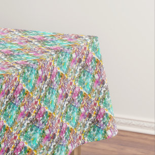 Cute white colourful flowers tablecloth
