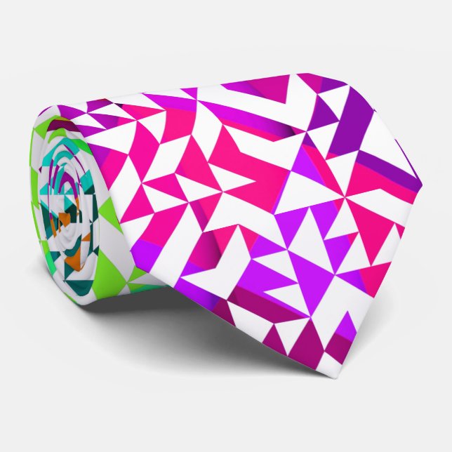 Cute white colourful geometric patterns tie (Rolled)