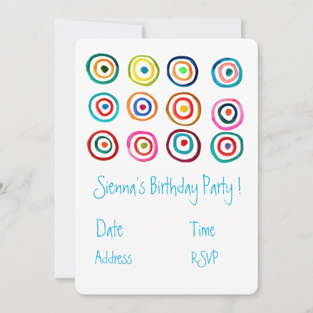 Cute white colourful girls cute birthday party invitation (Front)