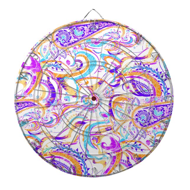 Cute white colourful paisley design dartboard (Front)
