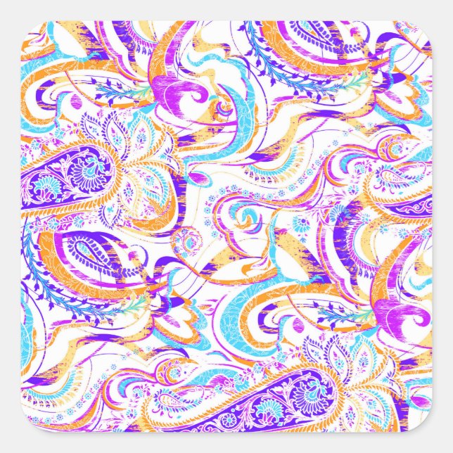 Cute white colourful paisley design square sticker (Front)