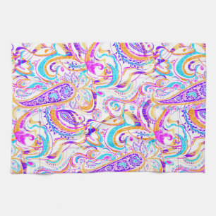 Cute white colourful paisley design tea towel