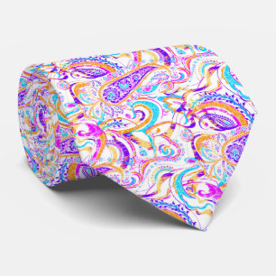 Cute white colourful paisley design tie