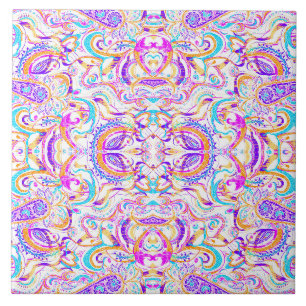 Cute white colourful paisley design tile
