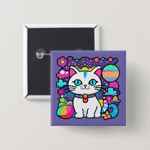 Cute White Cosmic Space Kitty Cat 15 Cm Square Badge