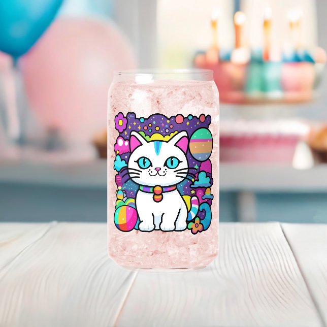 Cute White Cosmic Space Kitty Cat Can Glass (Insitu (Baby Shower))