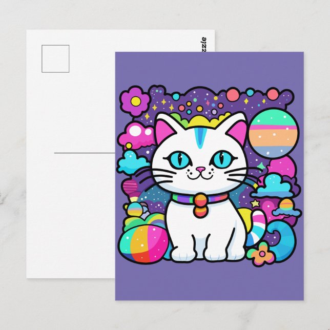 Cute White Cosmic Space Kitty Cat Postcard (Front/Back)