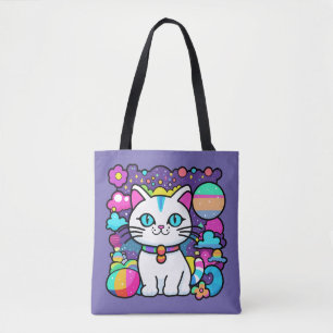 Cute White Cosmic Space Kitty Cat Tote Bag
