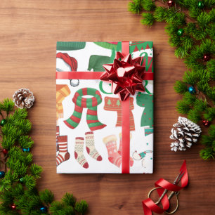 Cute white Cosy Christmas Hats Scarves & Socks Wrapping Paper