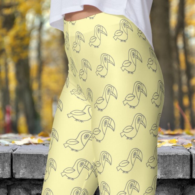 Cute White Cream Toucan Bird Pattern Leggings (Tocan Bird on Cream)