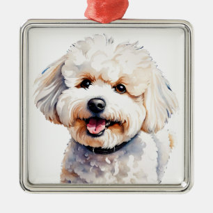 CUTE WHITE CURLY BICHON FRISE PUPPY DOG METAL TREE DECORATION