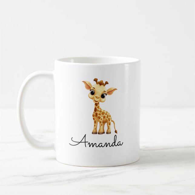 Cute White Custom Name Kids Giraffe Coffee Mug (Left)