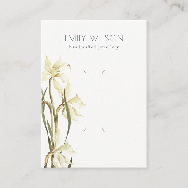 Cute White Daffodil Floral Hair Clip Display Business Card (Front)