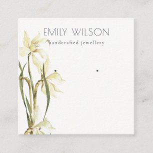 Cute White Daffodil Floral Stud Earring Display Square Business Card