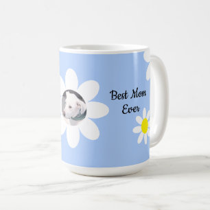 Cute White Daisies Best Mum Round Photo of Dog Coffee Mug