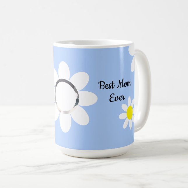 Cute White Daisies Best Mum Round Photo of Dog Coffee Mug (Front Right)