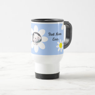 Cute White Daisies Best Mum Round Photo of Dog Travel Mug