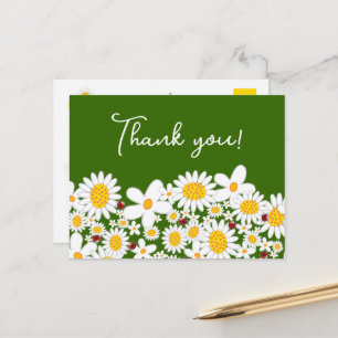 Cute White Daisies & Ladybugs Whimsical Thank You Postcard