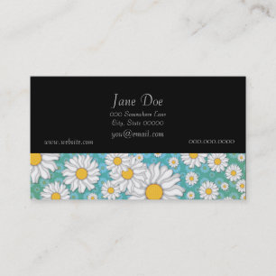 Cute White Daisies on Blue Green Business Card