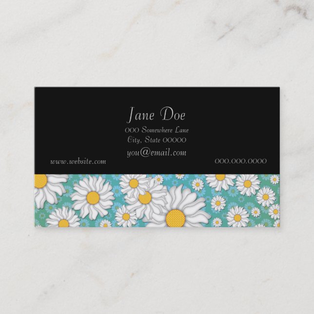 Cute White Daisies on Blue Green Business Card (Front)