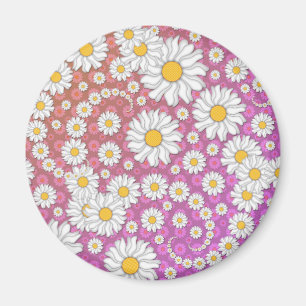 Cute White Daisies on Pink Yellow Background Magnet