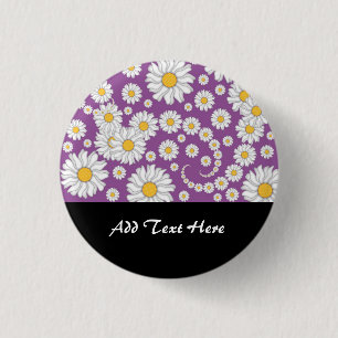 Cute White Daisies on Purple Background 3 Cm Round Badge