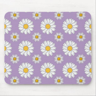 Cute White Daisies on Purple Pattern Mouse Mat