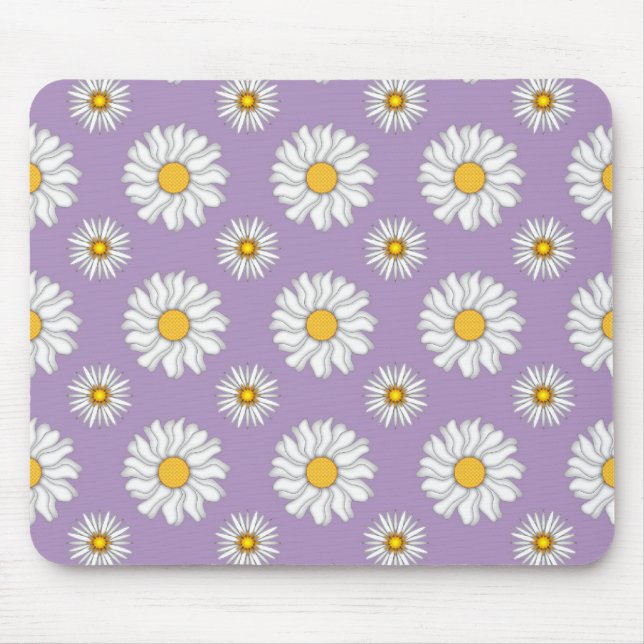 Cute White Daisies on Purple Pattern Mouse Mat (Front)