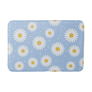 Cute White Daisy Blue Bath Mat. Mat