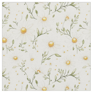 Cute White Daisy Floral Pattern for Sewing, Crafts Fabric