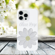 Cute White Daisy Flower Custom Name Modern Floral