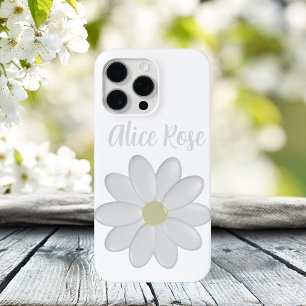 Cute White Daisy Flower Custom Name Modern Floral iPhone 15 Pro Max Case