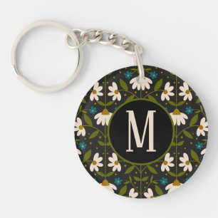 Cute white daisy pattern key ring
