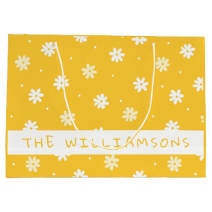 Cute White Daisy Personalised Yellow Easter Large Gift Bag