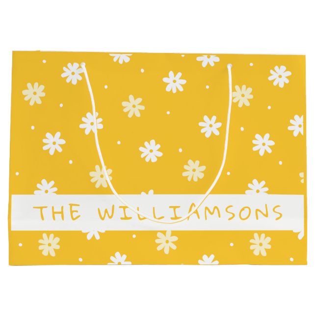 Cute White Daisy Personalised Yellow Easter Large Gift Bag (Back)