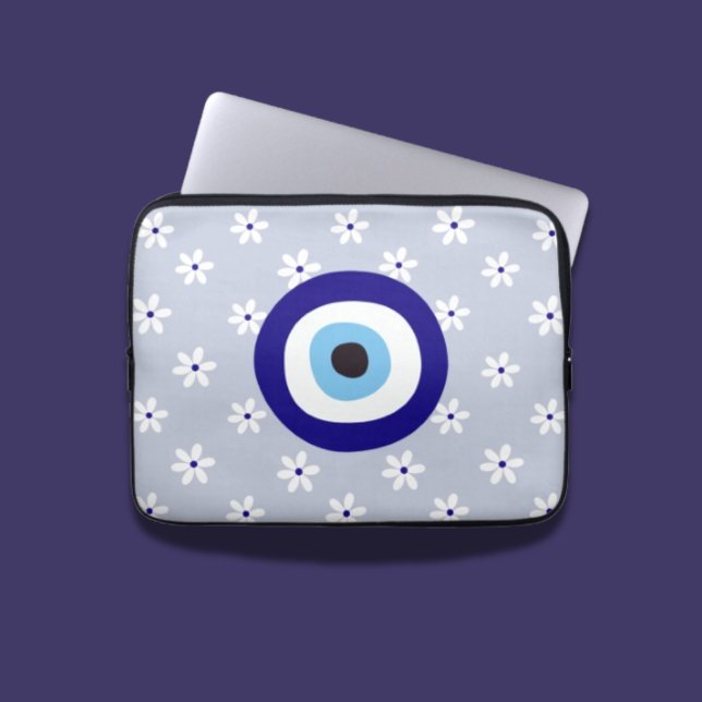 Cute White Delicate Romantic Daisy Greek Blue Eye Laptop Sleeve (Creator Uploaded)