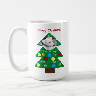 Cute White Dog Colourful Christmas Tree Add Photo Coffee Mug
