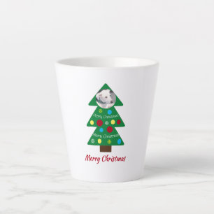 Cute White Dog Colourful Christmas Tree Add Photo Latte Mug