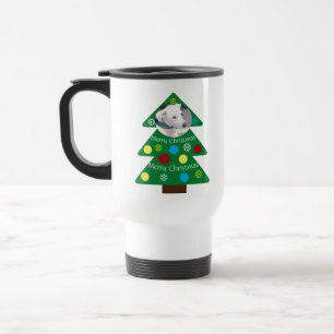 Cute White Dog Colourful Christmas Tree Add Photo Travel Mug