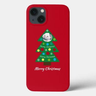 Cute White Dog Colourful Christmas Tree Red iPhone 13 Case
