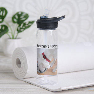 Cute White Dog Drinking Water Silver Bowl Get Well Bottle