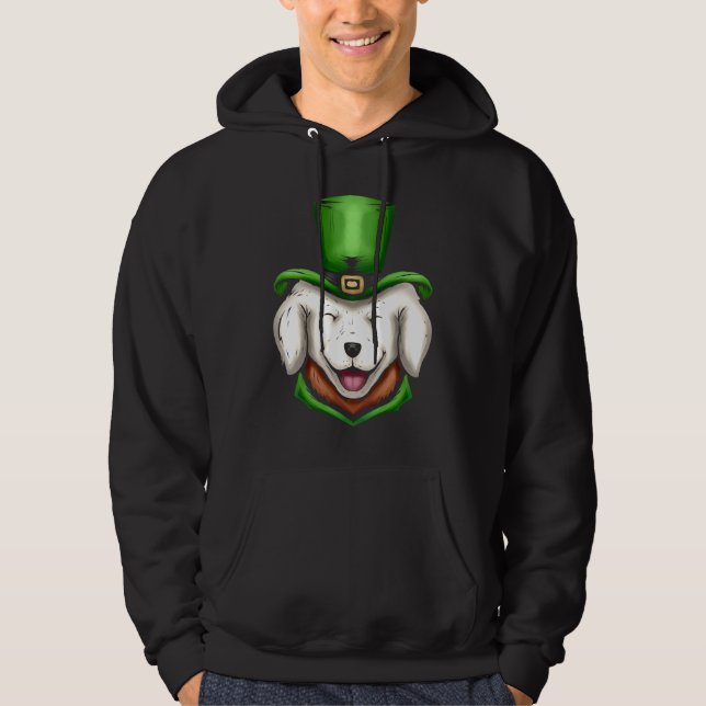 Cute White Dog Golden Retriever Green Hat St Patri Hoodie (Front)