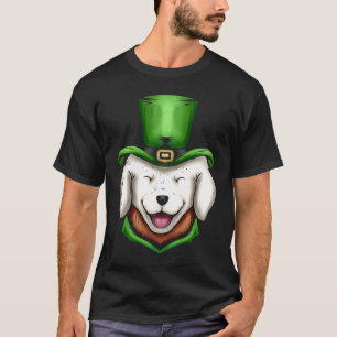 Cute White Dog Golden Retriever Green Hat St Patri T-Shirt