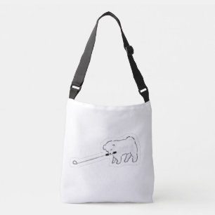 Cute White Dog Holding Leash In Mouth Walking Dood Crossbody Bag