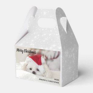 Cute White Dog in a Red Christmas Hat Favour Box