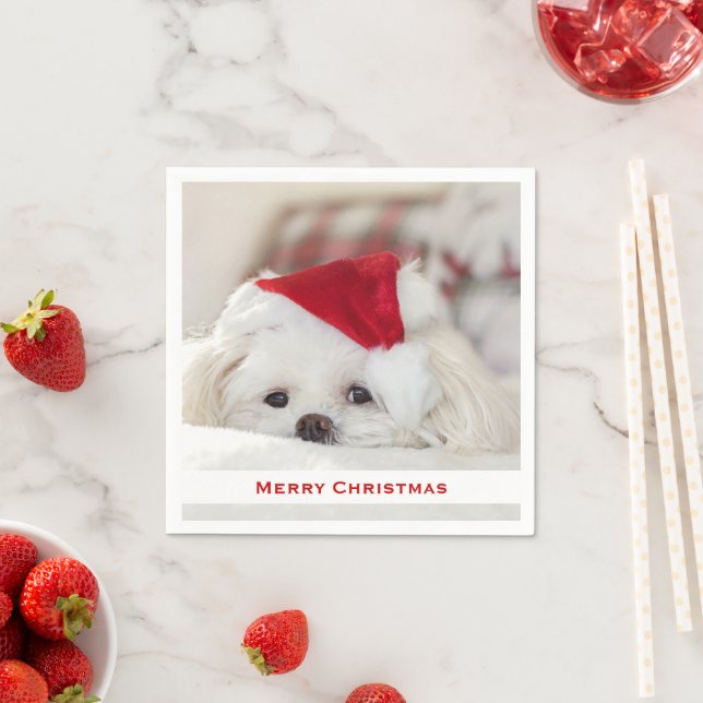 Cute White Dog in a Red Christmas Hat Napkin (Insitu)