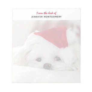 Cute White Dog in a Red Christmas Hat Notepad