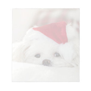 Cute White Dog in a Red Christmas Hat Notepad